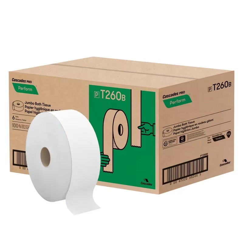 Cascades PRO Perform Toilet Paper & Tissue Roll Tandem 3.5IN X1400FT 2PLY White Jumbo (JRT) 6 Rolls/Case