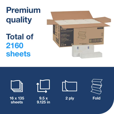 Tork Xpress Folded Paper Towel H2 9.5X9.125 IN 9.125X3.2 IN White Multifold Z Refill 135 Sheets/Pack 16 Packs/Case