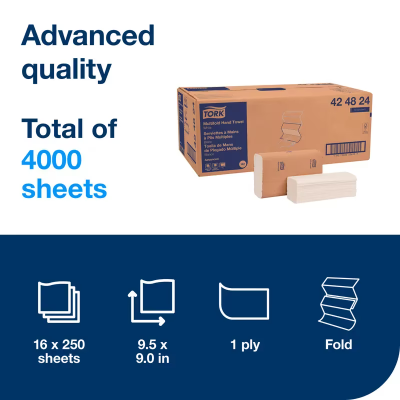 Tork Folded Paper Towel H2 9.5X9 IN 3.2X9 IN White Multifold Z Embossed Refill 250 Sheets/Pack 16 Packs/Case
