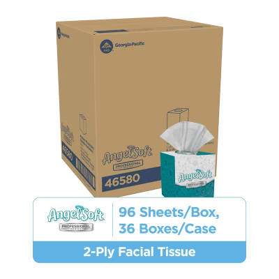 Angel Soft Professional® Facial Tissue 8.4X7.5 IN 2PLY White 1/2 Fold Cube Box Premium 96 Sheets/Pack 36 Packs/Case
