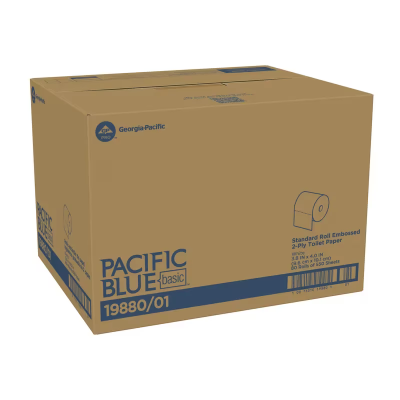 Pacific Blue Basic Toilet Paper & Tissue Roll 4X3.8 IN 2PLY White Embossed Standard EPA Indicator 550 Sheets/Roll
