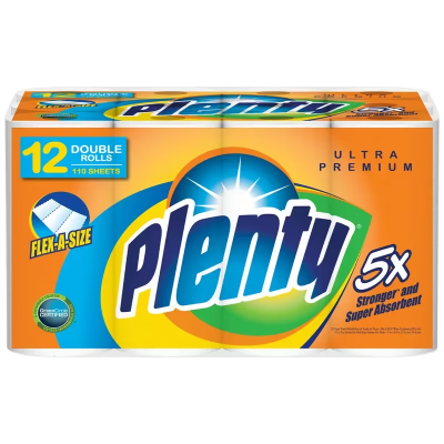 Plenty Household & Kitchen Roll Paper Towel 110 Sheets/Roll 12 Rolls/Case