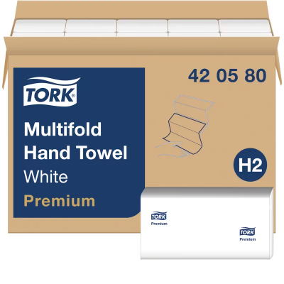 Tork Folded Paper Towel H2 9.5X9 IN 3.2X9 IN White Multifold Z Refill 250 Sheets/Pack 12 Packs/Case 3000 Sheets/Case