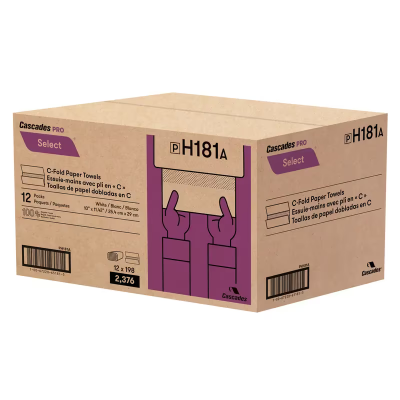Cascades PRO Folded Paper Towel White C-Fold 198 Sheets/Pack 12 Packs/Case 2377 Count/Case