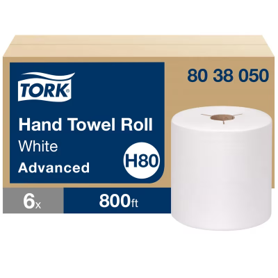 Tork Roll Paper Towel H80 7.938IN X800FT 1PLY White Standard Roll Refill 7.8IN Roll 1.925IN Core Diameter 6 Rolls/Case