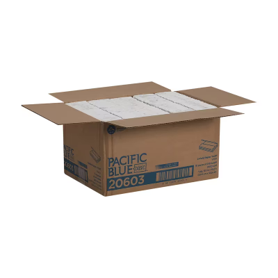 Pacific Blue Basic Folded Paper Towel 10.1X12.7 IN 1PLY White 1/2 Fold 240 Sheets/Pack 10 Packs/Case 2400 Sheets/Case