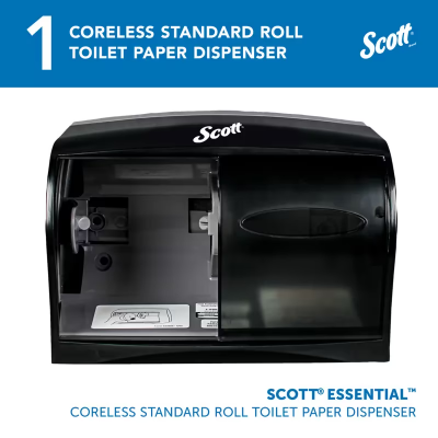 Scott® Essential Toilet Paper Dispenser 11X7.63X6 IN Wall Mount Black 2-Roll Coreless 1/Each