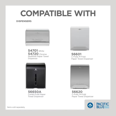 Pacific Blue Basic Folded Paper Towel 9.4X9.2 IN 1PLY White 1/2 Fold 250 Count/Pack 16 Packs/Case 4000 Count/Case