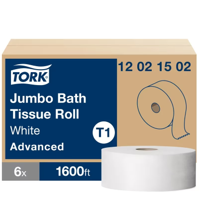 Tork Advance Toilet Paper & Tissue Roll T1 3.48IN X1600FT 2PLY White Jumbo (JRT) High Capacity Refill 6 Rolls/Case