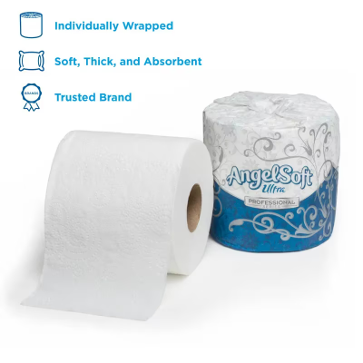Angel Soft Ultra Professional® Toilet Paper & Tissue Roll 2PLY White Embossed Sheet L x W: 4IN X 4IN 400 Sheets/Roll