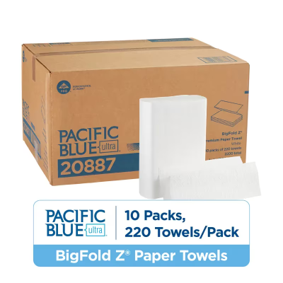 Pacific Blue Ultra™ Folded Paper Towel 10.2X10.8 IN 1PLY White 1/2 Fold 220 Sheets/Pack 10 Packs/Case 2200 Sheets/Case