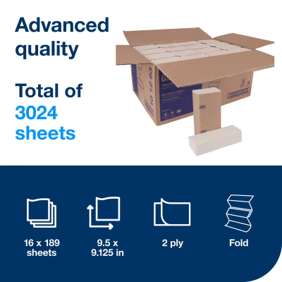 Tork Xpress Folded Paper Towel H2 9.5X9.125 IN 3.17X9.125 IN White Multifold Z Embossed Refill 189 Count/Case