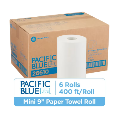 Pacific Blue Ultra™ Roll Paper Towel 9IN X400FT 1PLY White Standard Roll 5.5 9IN Roll 1.75IN Core Diameter 6 Rolls/Case