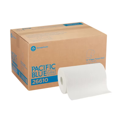 Pacific Blue Ultra™ Roll Paper Towel 9IN X400FT 1PLY White Standard Roll 5.5 9IN Roll 1.75IN Core Diameter 6 Rolls/Case