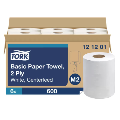 Tork Basic Roll Paper Towel M2 11.8X9 IN 590 FT 2PLY White Centerfeed Refill 600 Sheets/Roll 6 Rolls/Case