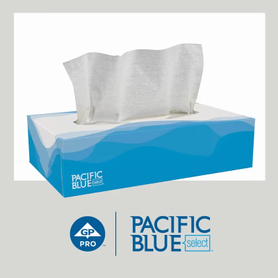 Pacific Blue Select Facial Tissue 8.4X7.5 IN 2PLY Tissue Paper White 1/2 Fold Flat Box 100 Sheets/Pack 30 Packs/Case