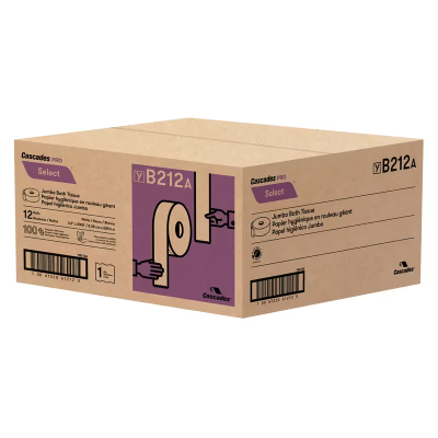 Cascades PRO Toilet Paper & Tissue Roll 9IN X2000FT 1PLY White Jumbo (JRT) 12/Case