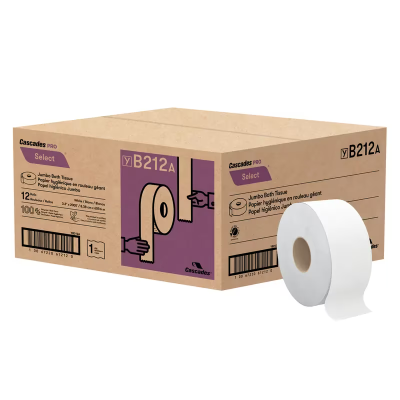 Cascades PRO Toilet Paper & Tissue Roll 9IN X2000FT 1PLY White Jumbo (JRT) 12/Case