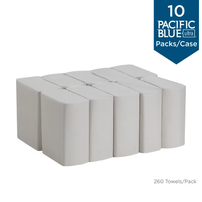 Pacific Blue Ultra™ Folded Paper Towel 10.8X8 IN 1PLY White 1/2 Fold 260 Sheets/Pack 10 Packs/Case 2600 Sheets/Case