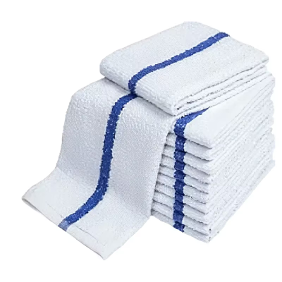 Cleaning Towel 16X9 IN Terry Cloth White Blue Stripe Ribbed 60/Case