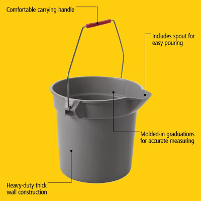 Brute® Mop Bucket 10 QT Heavy Duty HDPE Gray Round 1/Each