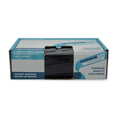 Victoria Bay Can Liner 40-45 GAL Black Plastic 14MIC Roll 25 Count/Pack 10 Packs/Case 250 Count/Case
