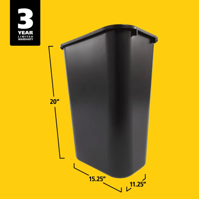 1-Stream Trash Can 15.25X11X19.88 IN 10.25 GAL 41 QT Black Rectangle Resin Deskside 1/Each