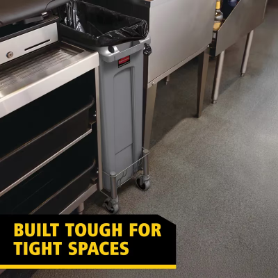 Slim Jim® Trash Can 22X11X30 IN 23 GAL 92 QT Gray Rectangle Resin Venting Channels Slim 1/Each