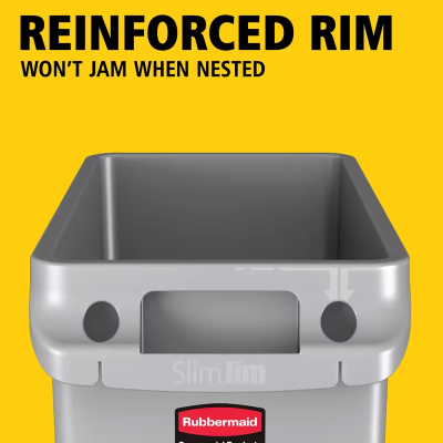 Slim Jim® Trash Can 22X11X30 IN 23 GAL 92 QT Gray Rectangle Resin Venting Channels Slim 1/Each