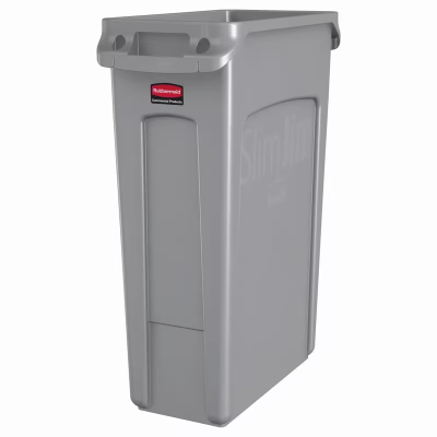 Slim Jim® Trash Can 22X11X30 IN 23 GAL 92 QT Gray Rectangle Resin Venting Channels Slim 1/Each