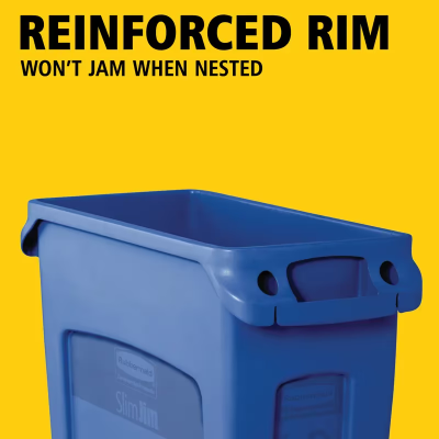 Slim Jim® 1-Stream Recycling Bin 11X22X30 IN 23 GAL 92 QT Blue Rectangle Resin Venting Channels Slim 1/Each