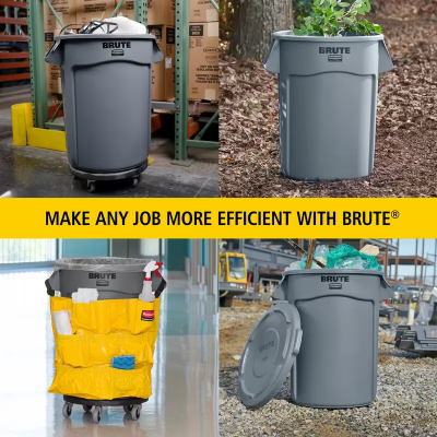 Brute® 1-Stream Trash Can 32 GAL 128 QT Gray Round Resin Venting Channels Stationary Food Safe 1/Each
