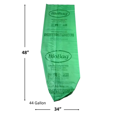 Compostable Liner 34X48 IN 44 GAL Green Plant Fiber 0.88MIL 10 Count/Pack 8 Packs/Case 80 Count/Case