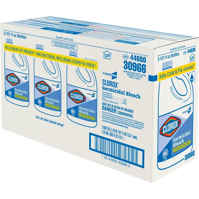 Clorox® Bleach 121 FLOZ Concentrate Antibacterial Child Resistant Screw Cap 3/Case