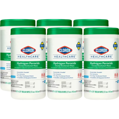 Clorox Healthcare® Hydrogen Peroxide Unscented One-Step Disinfectant Multi Surface Wipe 155 Count/Pack 6 Packs/Case