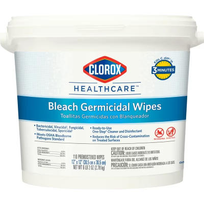 Clorox Healthcare® Bleach Germicidal Unscented One-Step Disinfectant Multi Surface Wipe 110 Count/Pack 2 Packs/Case
