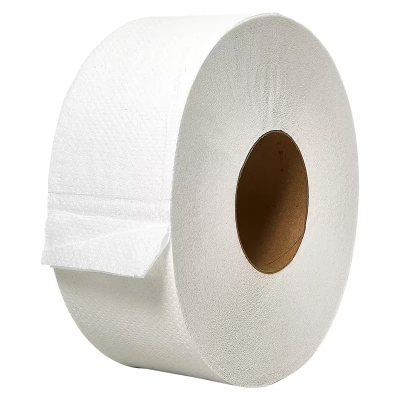 Victoria Bay Toilet Paper & Tissue Roll 3.3 IN 2PLY Recycled Paper White Embossed Jumbo Jr (JRT) 12 Rolls/Case