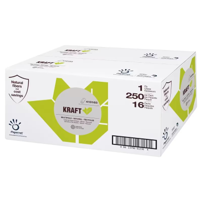 Folded Paper Towel 1PLY Kraft Multifold 250 Sheets/Pack 16 Packs/Case 4000 Sheets/Case