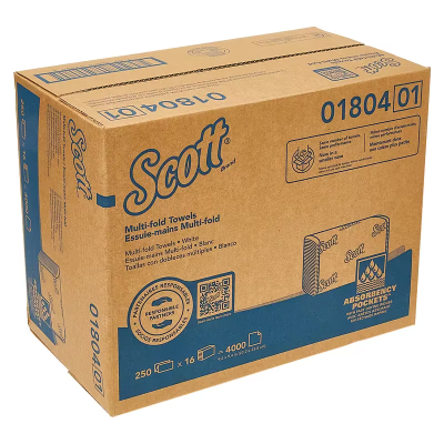Scott® Folded Paper Towel 9.2X9.4 IN White Multifold 250 Sheets/Pack 16 Packs/Case 4000 Sheets/Case