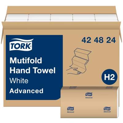 Tork Folded Paper Towel H2 9.5X9 IN 3.2X9 IN White Multifold Z Embossed Refill 250 Sheets/Pack 16 Packs/Case