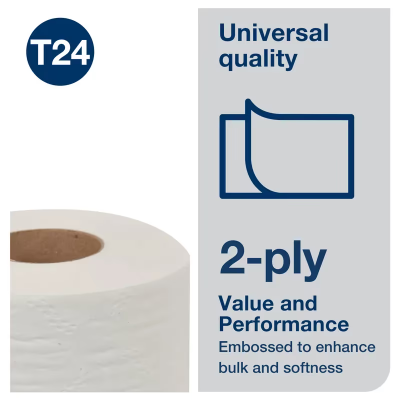 Tork Toilet Paper & Tissue Roll T24 3.75X3.96 IN 156.25 FT 2PLY White Standard Universal 500 Sheets/Roll 96 Rolls/Case