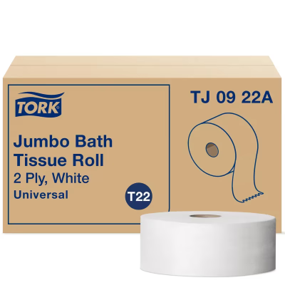 Tork Toilet Paper & Tissue Roll T22 3.36IN X1000FT 2PLY White Jumbo (JRT) Universal Refill 12 Rolls/Case