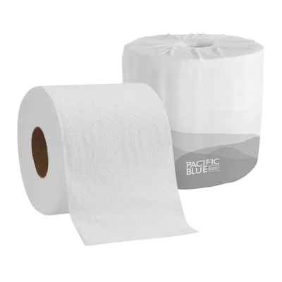Pacific Blue Basic Toilet Paper & Tissue Roll 4X3.8 IN 2PLY White Embossed Standard EPA Indicator 550 Sheets/Roll
