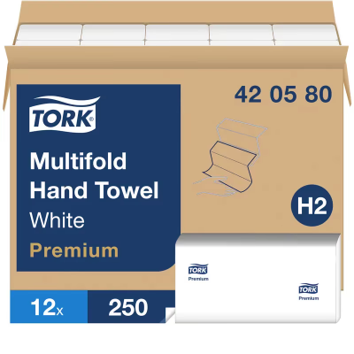 Tork Folded Paper Towel H2 9.5X9 IN 3.2X9 IN White Multifold Z Refill 250 Sheets/Pack 12 Packs/Case 3000 Sheets/Case