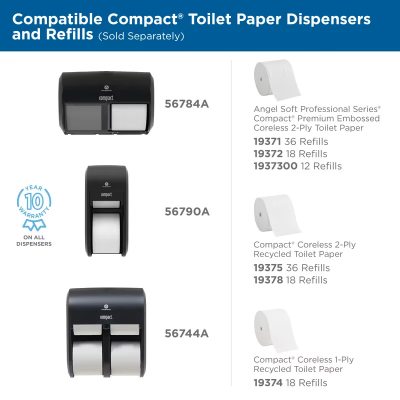 Compact® Toilet Paper & Tissue Roll 4X3.8 IN 2PLY White Coreless High Capacity 1500 Sheets/Roll 18 Rolls/Case