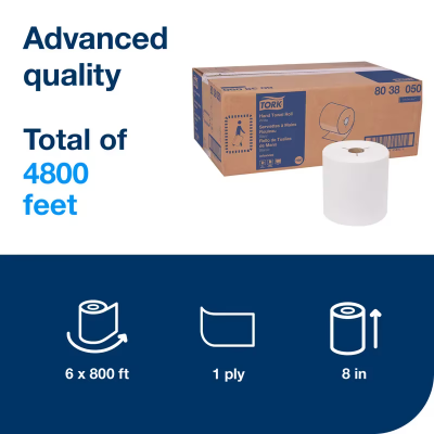 Tork Roll Paper Towel H80 7.938IN X800FT 1PLY White Standard Roll Refill 7.8IN Roll 1.925IN Core Diameter 6 Rolls/Case