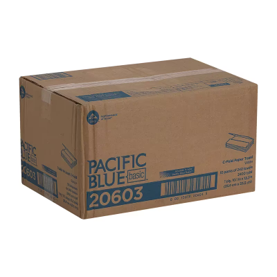 Pacific Blue Basic Folded Paper Towel 10.1X12.7 IN 1PLY White 1/2 Fold 240 Sheets/Pack 10 Packs/Case 2400 Sheets/Case