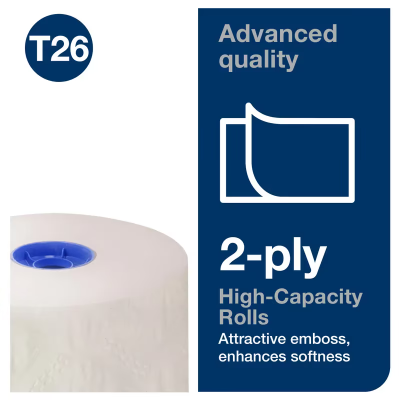 Tork Advance Toilet Paper & Tissue Roll T26 3.75X3.77 IN 312.5 FT 2PLY High Capacity 1000 Sheets/Roll 36 Rolls/Case