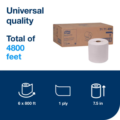 Tork Roll Paper Towel H71 7.5IN X800FT White Standard Roll Embossed Refill 7.8IN Roll 1.925IN Core Diameter 6 Rolls/Case