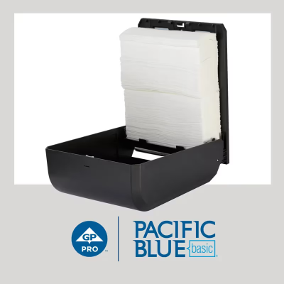 Pacific Blue Basic Folded Paper Towel 9.4X9.2 IN 1PLY White 1/2 Fold 250 Count/Pack 16 Packs/Case 4000 Count/Case